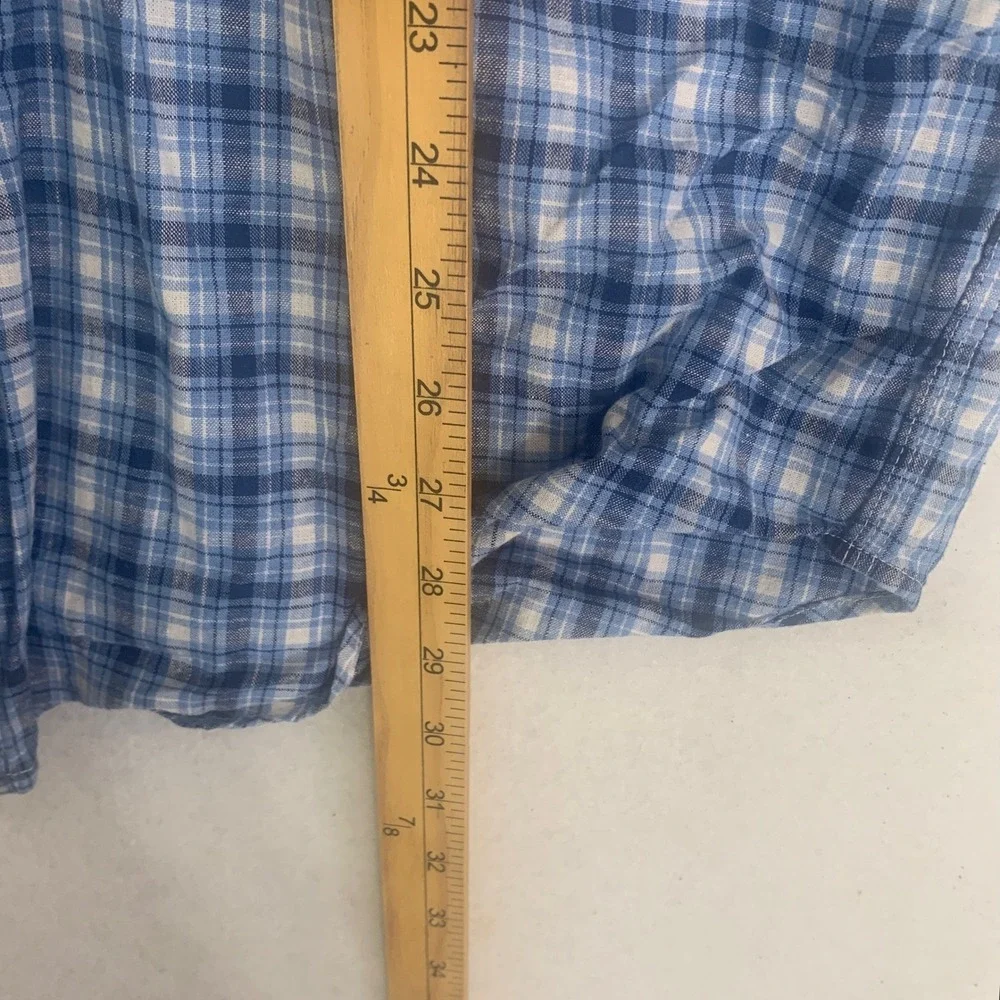 Vtg 90s Polo Ralph Lauren The Active Workshirt Blue‎ Plaid Linen Cotton Blend L